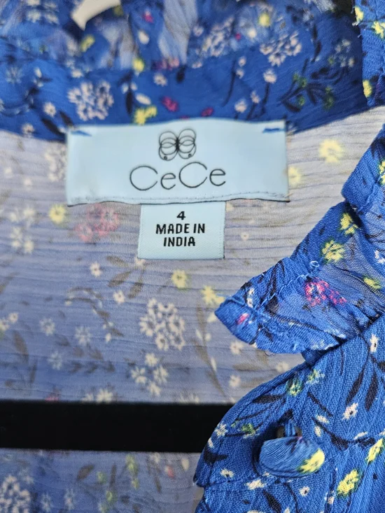 CeCe Blue Floral Ruffled Mini Dress - Picture 4 of 5